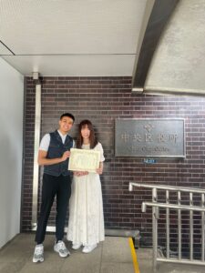 東京都中央区での入籍当日スナップ